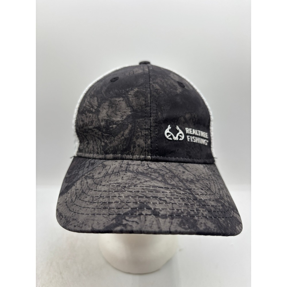 Realtree Fishing Hat WAV3 Black Camo Trucker Mesh Back Outdoor Cap L/XL Flexfit